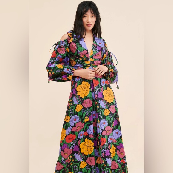 FARM Rio Dresses & Skirts - FARM RIO Black Bucolic Garden Cut Out Maxi Dress